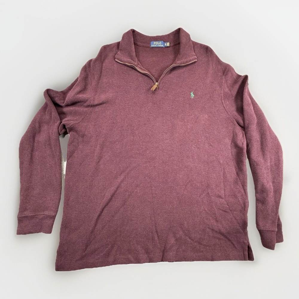 Polo Ralph Lauren Mens XXL Burgundy 1/4 Zip Preppy Cotton Pullover Sweater
